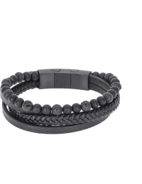 Βραχιόλι Senza Men`s Steel Black Leather Strap SSD4975BK