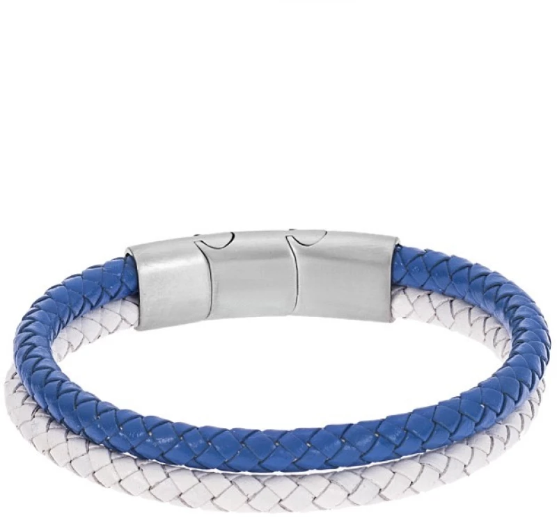 Βραχιόλι Senza Men`s Steel Blue και  White Leather Strap SSD5026-1