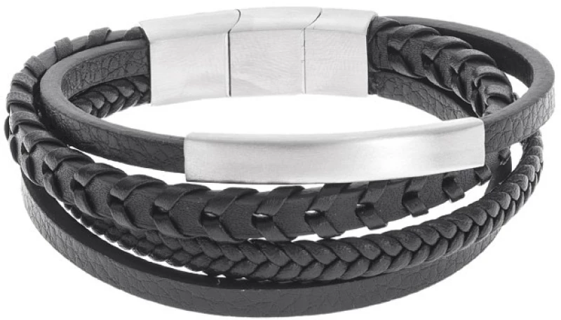 Βραχιόλι Senza Men`s Steel Black Leather Strap SSD5126SBK