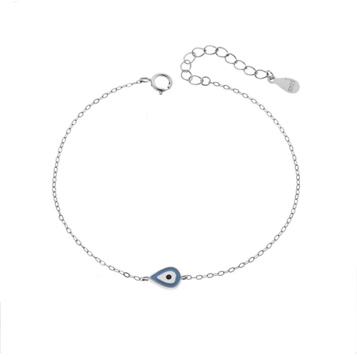 Βραχιόλι Senza Silver 925, Ματάκι σε σχήμα σταγόνας με γαλάζιο και  λευκό σμάλτο SSR3037SLB