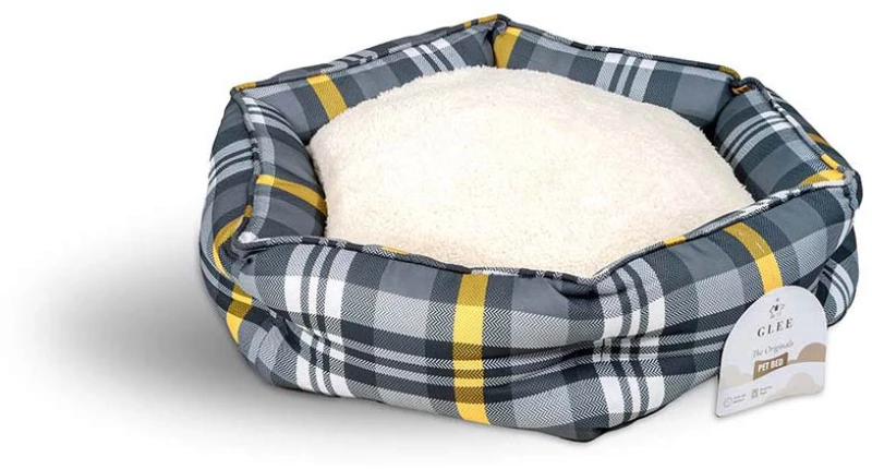 Glee Κρεβάτι Εξάγωνο Chequered Γκρι-Κίτρινο Small 53x53x18cm