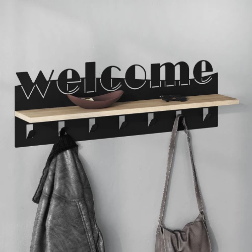 Κρεμάστρα Τοίχου Welcome Megapap Χρώμα Μαύρο - Sapphire oak 86x15,2x29εκ.