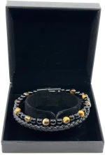 Βραχιόλι δερμάτινο Μαύρο με πέτρες LGD-BR-2070