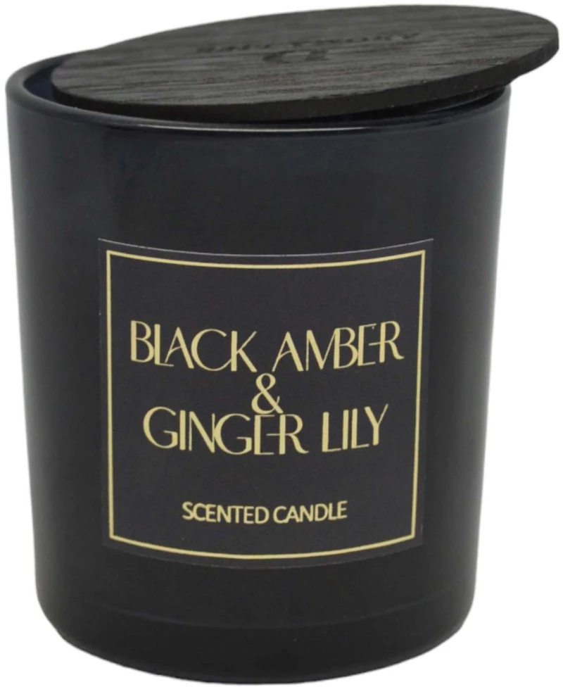ΑΡΩΜΑΤΙΚΟ ΚΕΡΙ BLACK AMBER & GINGER LILY ΣΕ ΓΥΑΛΙΝΟ ΔΟΧΕΙΟ ΜΕ ΚΑΠΑΚΙ 7x7x7,8εκ. ANKOR