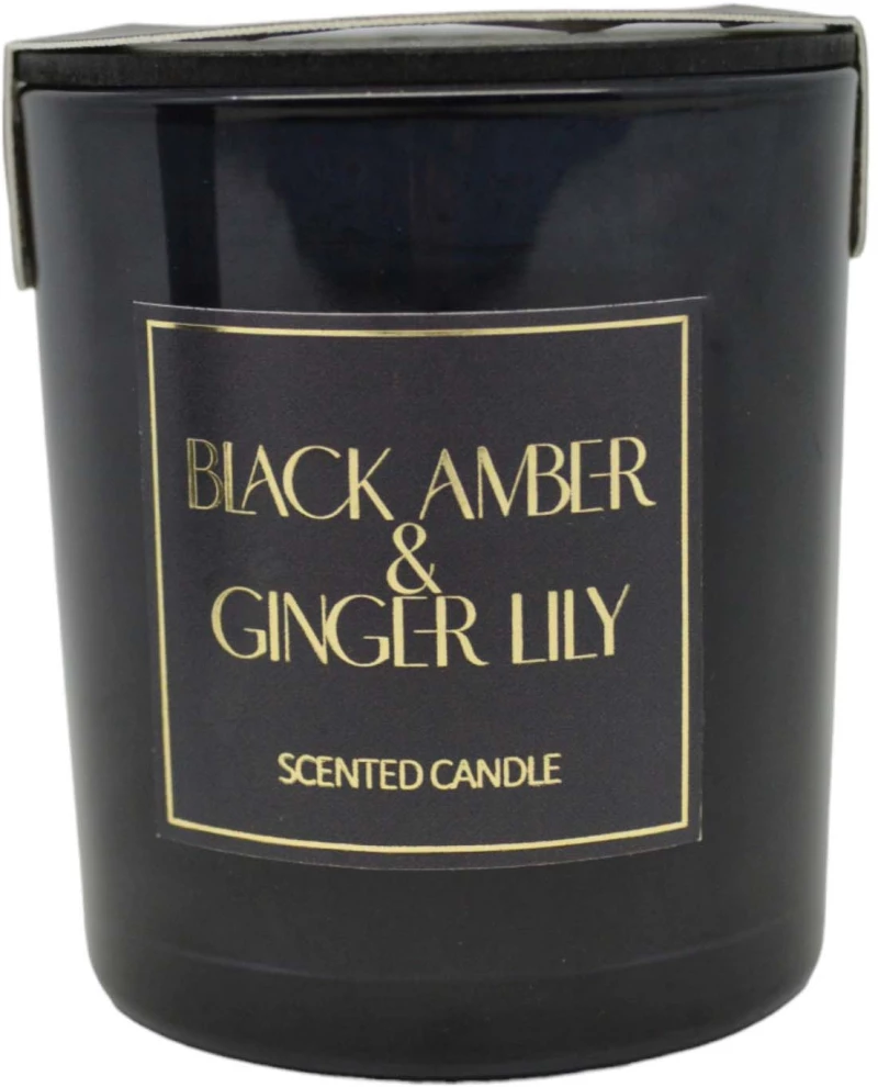 ΑΡΩΜΑΤΙΚΟ ΚΕΡΙ BLACK AMBER & GINGER LILY ΣΕ ΓΥΑΛΙΝΟ ΔΟΧΕΙΟ ΜΕ ΚΑΠΑΚΙ 7x7x7,8εκ. ANKOR