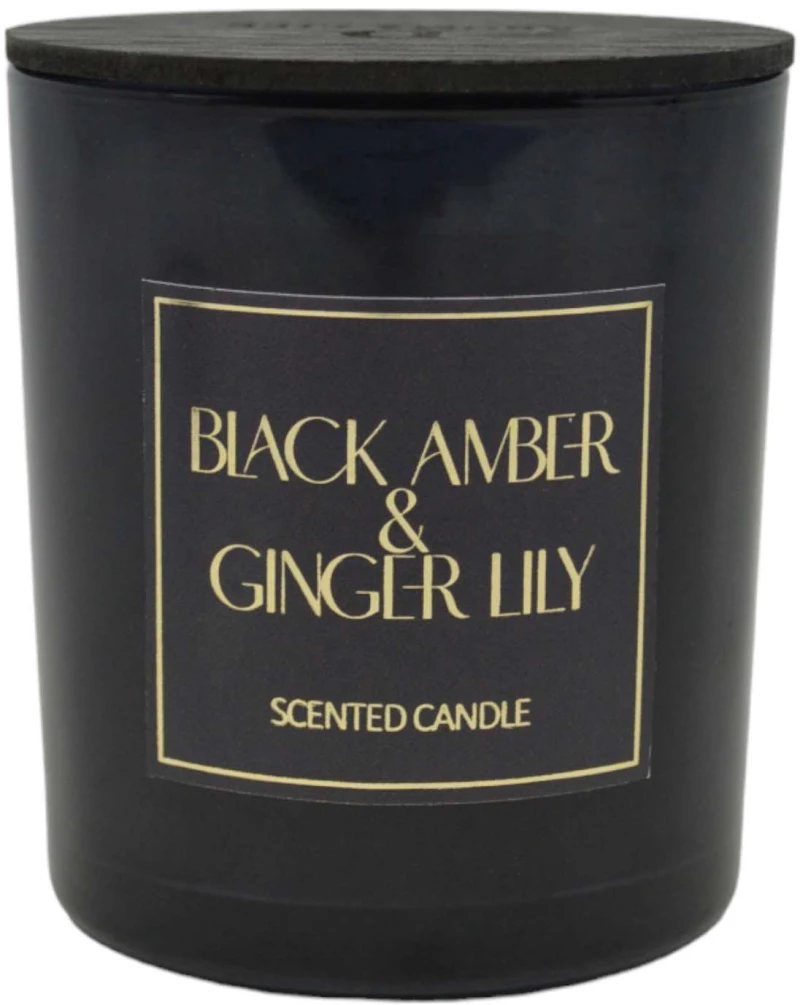 ΑΡΩΜΑΤΙΚΟ ΚΕΡΙ BLACK AMBER & GINGER LILY ΣΕ ΓΥΑΛΙΝΟ ΔΟΧΕΙΟ ΜΕ ΚΑΠΑΚΙ 7x7x7,8εκ. ANKOR