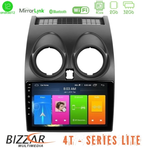 Bizzar 4T Series Nissan Qashqai J10 4Core Android12 2+32GB Navigation Multimedia Tablet 9"