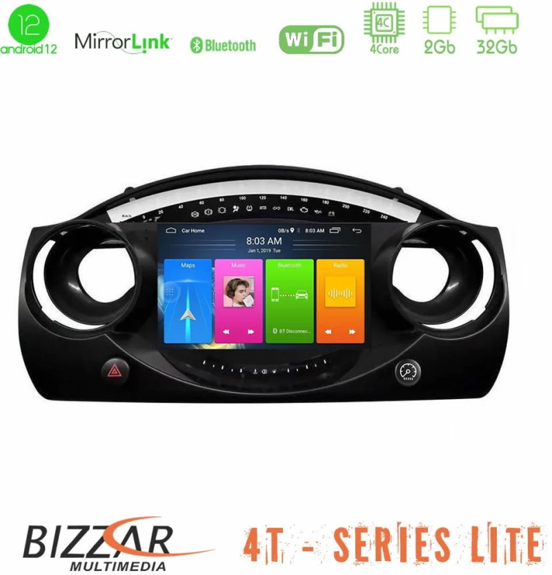 Bizzar 4T Series Mini Cooper R50 4Core Android12 2+32GB Navigation Multimedia Tablet 9"