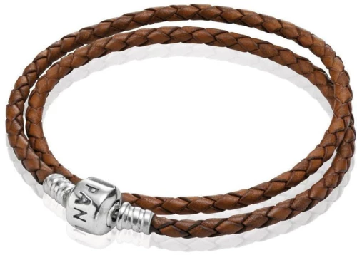 Δερμάτινο βραχιόλι Pandora 925 διπλό καφέ 590705CBN