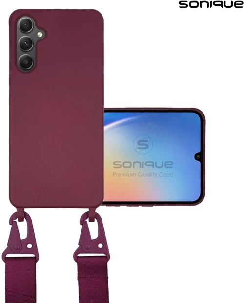 Θήκη Σιλικόνης με Strap CarryHang Sonique Samsung Galaxy A35 5G Μπορντώ - Sonique - Μπορντώ - Galaxy A35 5G - Θήκες Πλάτης