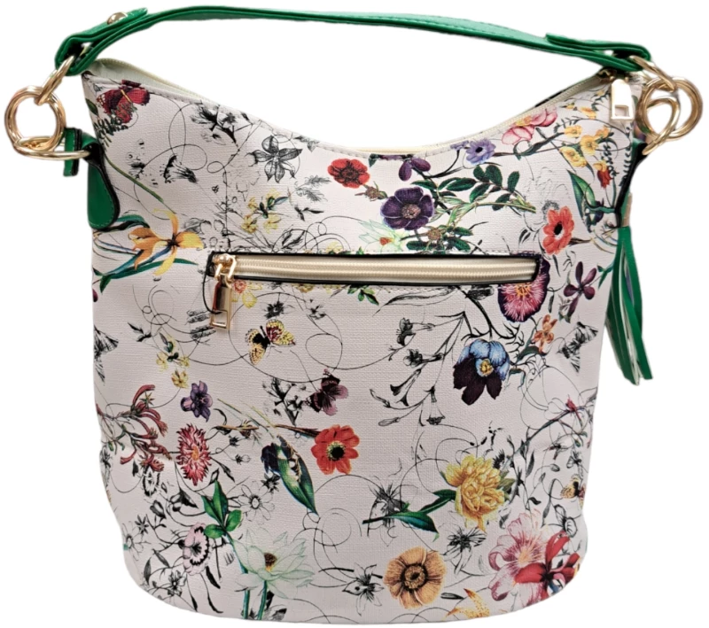 Γυναικεία τσάντα με floral σχέδιο ΑΣΠΡΟ/ΠΡΑΣΙΝΟ
