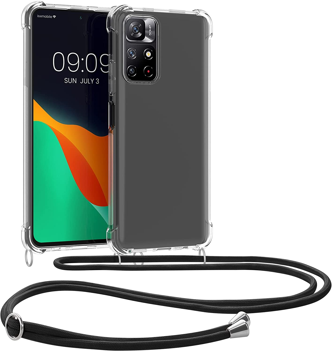 KWmobile Διάφανη Θήκη Σιλικόνης με Λουράκι Λαιμού - Xiaomi Poco M4 Pro 5G / Redmi Note 11S 5G - Transparent / Black (58093.01)