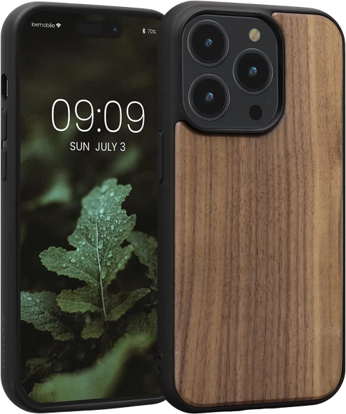KWmobile Σκληρή Ξύλινη Θήκη με TPU Bumper - Apple iPhone 14 Pro - Dark Brown / Walnut (59122.18)
