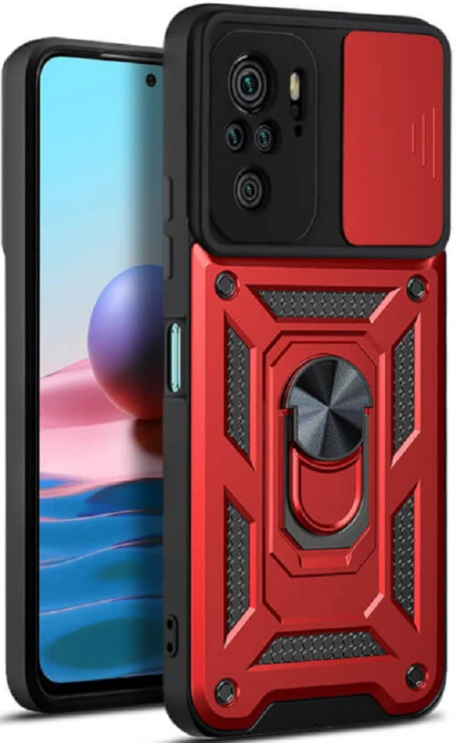 Bodycell Armor Slide - Ανθεκτική Θήκη Xiaomi Redmi Note 10 / Note 10S με Κάλυμμα για την Κάμερα & Μεταλλικό Ring Holder - Red (5206015017315)