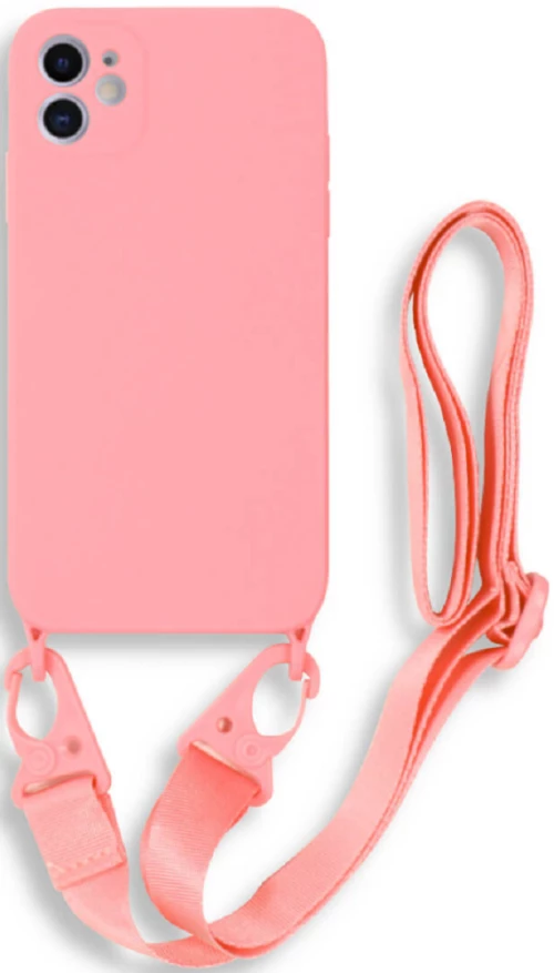 Bodycell Θήκη Σιλικόνης με Λουράκι Λαιμού - Apple iPhone 12 - Pink (5206015000218)