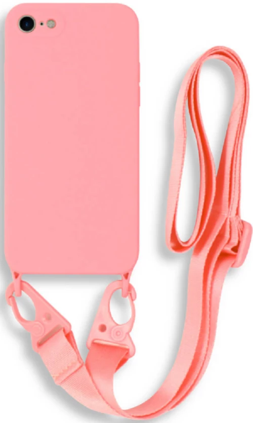 Bodycell Θήκη Σιλικόνης με Λουράκι Λαιμού - Apple iPhone SE 2022 / 2020 / 8 / 7 - Pink (5206015000423)