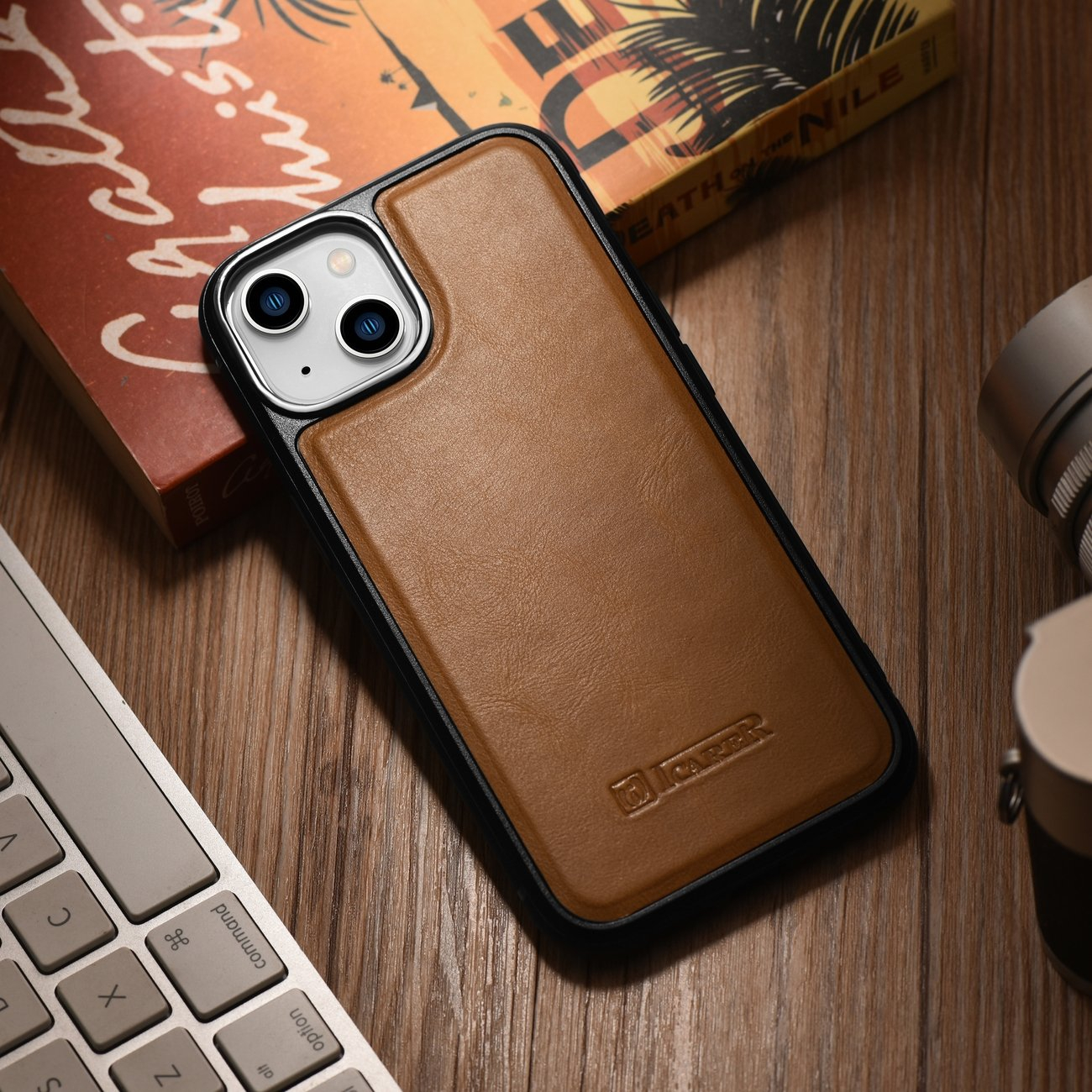 iCarer Oil Wax Leather Cover - Δερμάτινη Θήκη με TPU Bumper - Apple iPhone 14 Plus - Camel Tan (WMI14220719-TN)