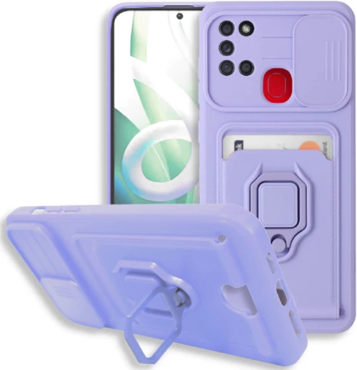 Bodycell Multifunction - Ανθεκτική Θήκη Samsung Galaxy A21s με Λουράκι Λαιμού / Κάλυμμα Κάμερας / Ring Holder / Υποδοχή Κάρτας - Purple (5206015011818)