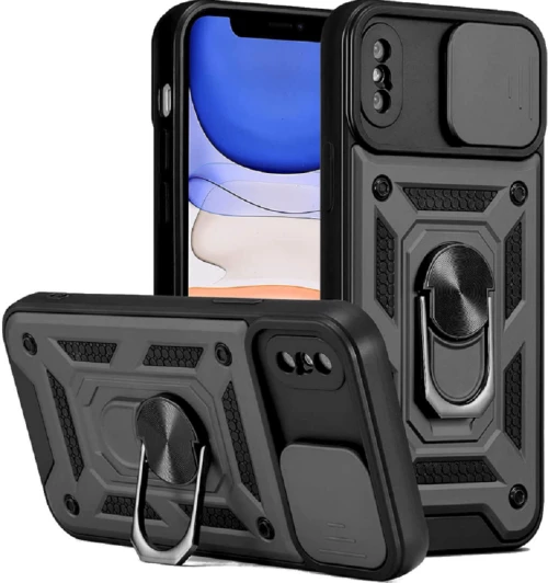 Bodycell Armor Slide - Ανθεκτική Θήκη Apple iPhone XS Max με Κάλυμμα για την Κάμερα & Μεταλλικό Ring Holder - Black (5206015014055)