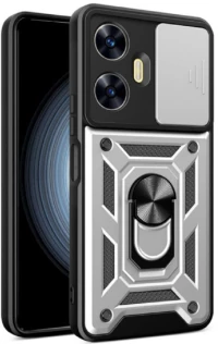Bodycell Armor Slide - Ανθεκτική Θήκη Realme C55 με Κάλυμμα για την Κάμερα & Μεταλλικό Ring Holder - Silver (5206015018701)