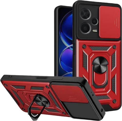 Bodycell Armor Slide - Ανθεκτική Θήκη Xiaomi Redmi Note 12 Pro Plus με Κάλυμμα για την Κάμερα & Μεταλλικό Ring Holder - Red (5206015020544)