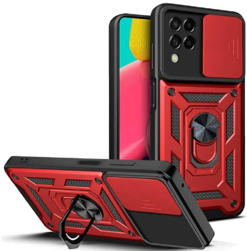 Bodycell Armor Slide - Ανθεκτική Θήκη Samsung Galaxy M53 με Κάλυμμα για την Κάμερα & Μεταλλικό Ring Holder - Red (5206015019173)