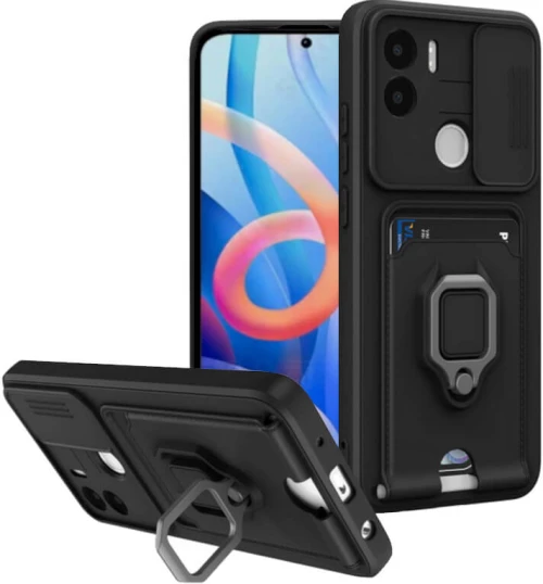Bodycell Multifunction - Ανθεκτική Θήκη Xiaomi Redmi A2 Plus / A1 Plus με Λουράκι Λαιμού / Κάλυμμα Κάμερας / Ring Holder / Υποδοχή Κάρτας - Black (5206015017582)