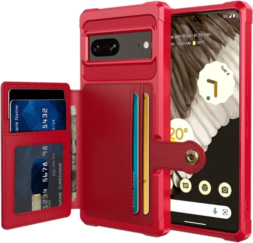 HappyCase 3 σε 1 - Θήκη Σιλικόνης με Ενσωματωμένο PU Πορτοφόλι - Google Pixel 7 - Red (8719246420634)