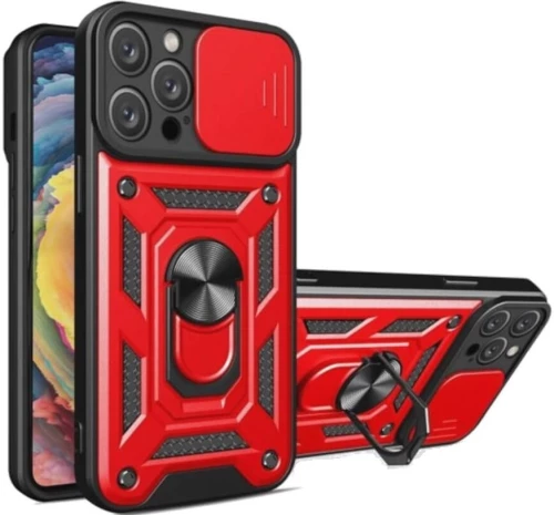 Bodycell Armor Slide - Ανθεκτική Θήκη Apple iPhone 15 Pro Max με Κάλυμμα για την Κάμερα & Μεταλλικό Ring Holder - Red (5206015072574)