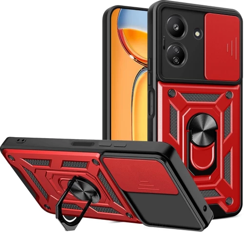 Bodycell Armor Slide - Ανθεκτική Θήκη Xiaomi Redmi 13C 4G / Poco C65 με Κάλυμμα για την Κάμερα & Μεταλλικό Ring Holder - Red (5206015072871)