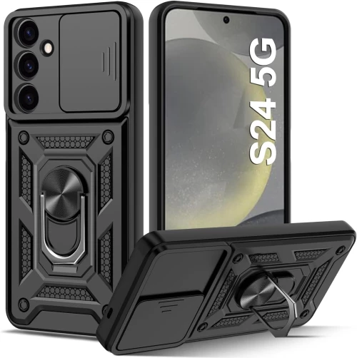 Ανθεκτική Θήκη με Κάλυμμα για την Κάμερα & Μεταλλικό Ring Holder - Samsung Galaxy S24 - Bodycell Armor Slide  - Black (5206015072659)