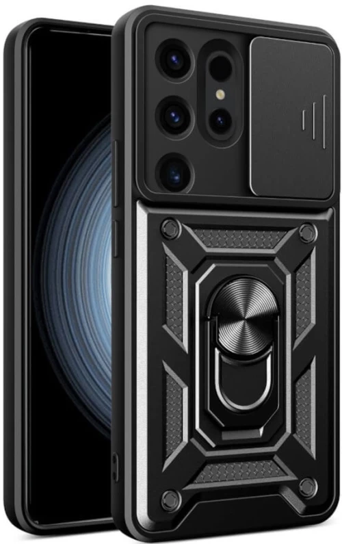 Ανθεκτική Θήκη με Κάλυμμα για την Κάμερα & Μεταλλικό Ring Holder - Samsung Galaxy S24 Ultra - Bodycell Armor Slide - Black (5206015072710)
