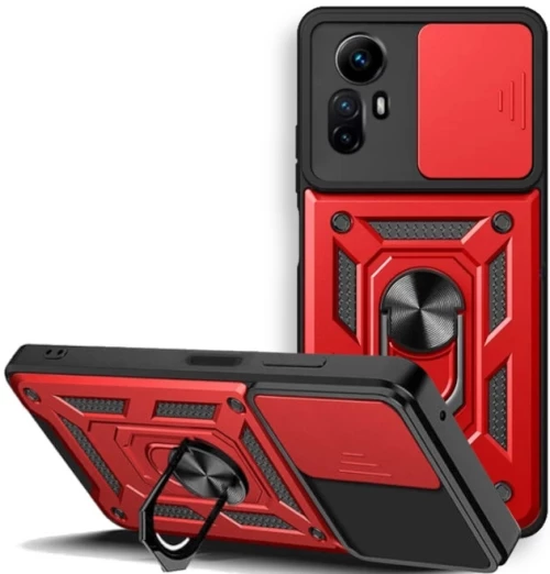 Bodycell Armor Slide - Ανθεκτική Θήκη Xiaomi Redmi Note 12S με Κάλυμμα για την Κάμερα & Μεταλλικό Ring Holder - Red (5206015022050)