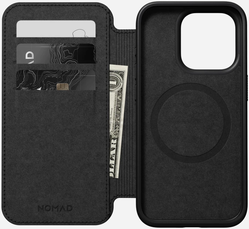Nomad Modern Leather Folio - MagSafe Δερμάτινη Θήκη - Πορτοφόλι Apple iPhone 15 Pro - Black (NM01627685)