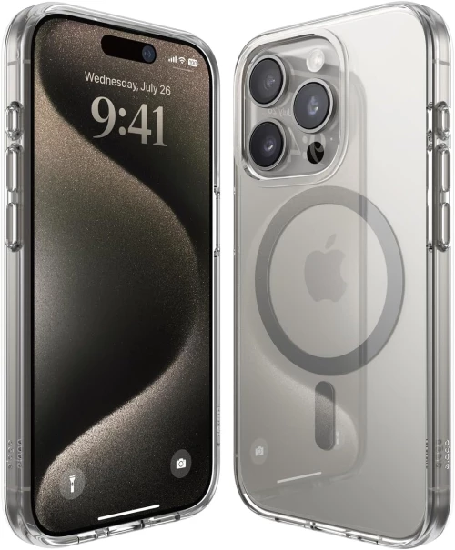 Elago Magnetic Hybrid - Διάφανη Σκληρή Θήκη MagSafe - Apple iPhone 15 Pro - Transparent / Medium Grey (ES15MSHB61PRO-TRMGY)
