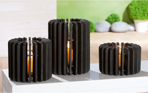Κηροπήγιο ArteLibre Μαύρο/Διάφανο Ξύλο/Γυαλί 18cm