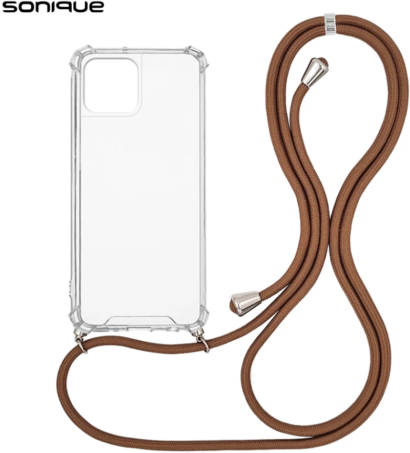 Θήκη Σιλικόνης με Κορδόνι Sonique Armor Clear Apple iPhone 15 Καφέ - Sonique - Καφέ - iPhone 15 - Θήκες Πλάτης