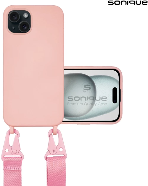 Θήκη Σιλικόνης με Strap CarryHang Sonique Apple iPhone 15 Plus Ροζ - Sonique - Ροζ - iPhone 15 Plus - Θήκες Πλάτης
