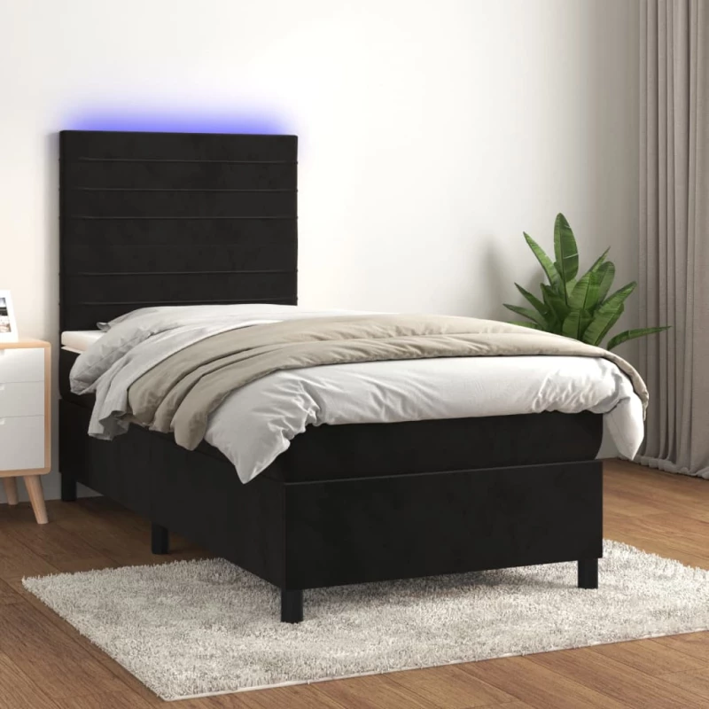 Κρεβάτι Boxspring με Στρώμα & LED Μαύρο 90x190 εκ. Βελούδινο Μαύρο 3136157