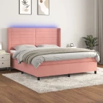 Κρεβάτι Boxspring με Στρώμα & LED Ροζ 180x200 εκ. Βελούδινο Ροζ 3139642