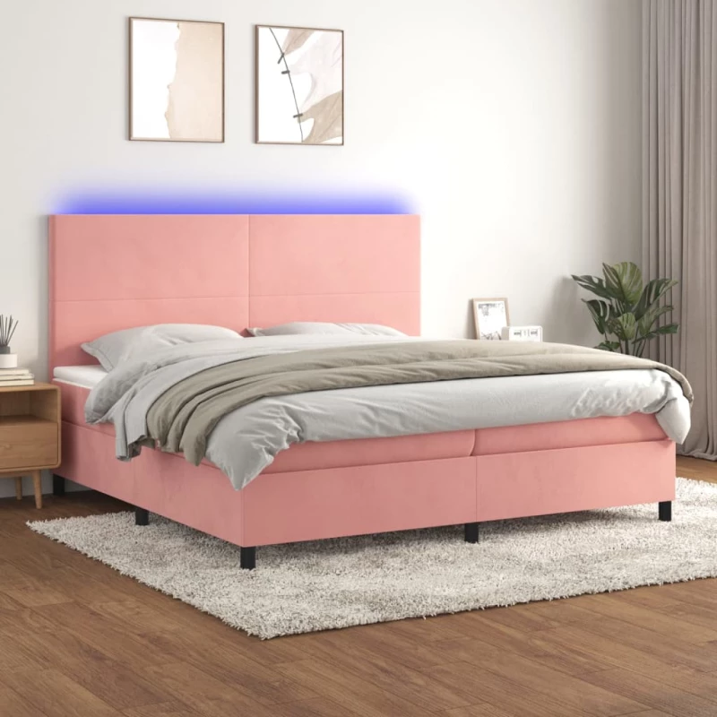 Κρεβάτι Boxspring με Στρώμα & LED Ροζ 200x200 εκ. Βελούδινο Ροζ 3136028