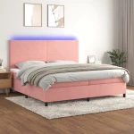 Κρεβάτι Boxspring με Στρώμα & LED Ροζ 200x200 εκ. Βελούδινο Ροζ 3136028