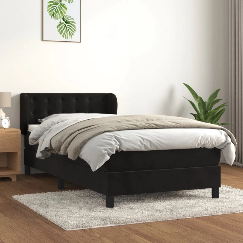 Κρεβάτι Boxspring με Στρώμα Μαύρο 90x200 εκ. Βελούδινο Μαύρο 3127711