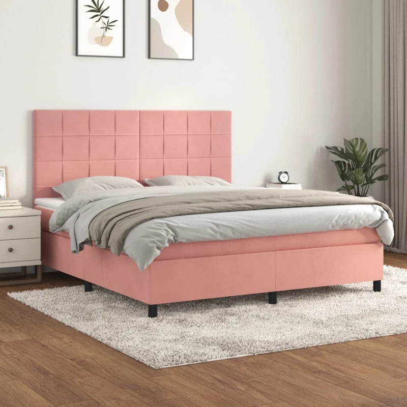 Κρεβάτι Boxspring με Στρώμα Ροζ 180x200 εκ. Βελούδινο Ροζ 3143042