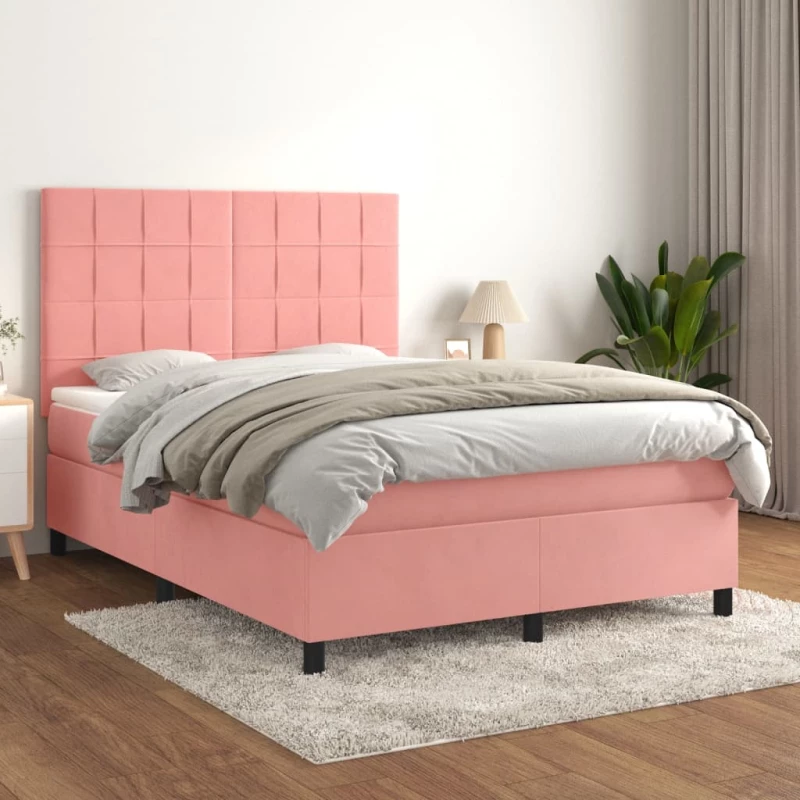 Κρεβάτι Boxspring με Στρώμα Ροζ 140x190 εκ. Βελούδινο Ροζ 3143024
