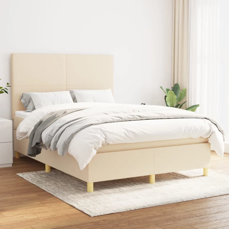 Κρεβάτι Boxspring με Στρώμα Κρεμ 140x190 εκ. Υφασμάτινο Κρεμ 3142174