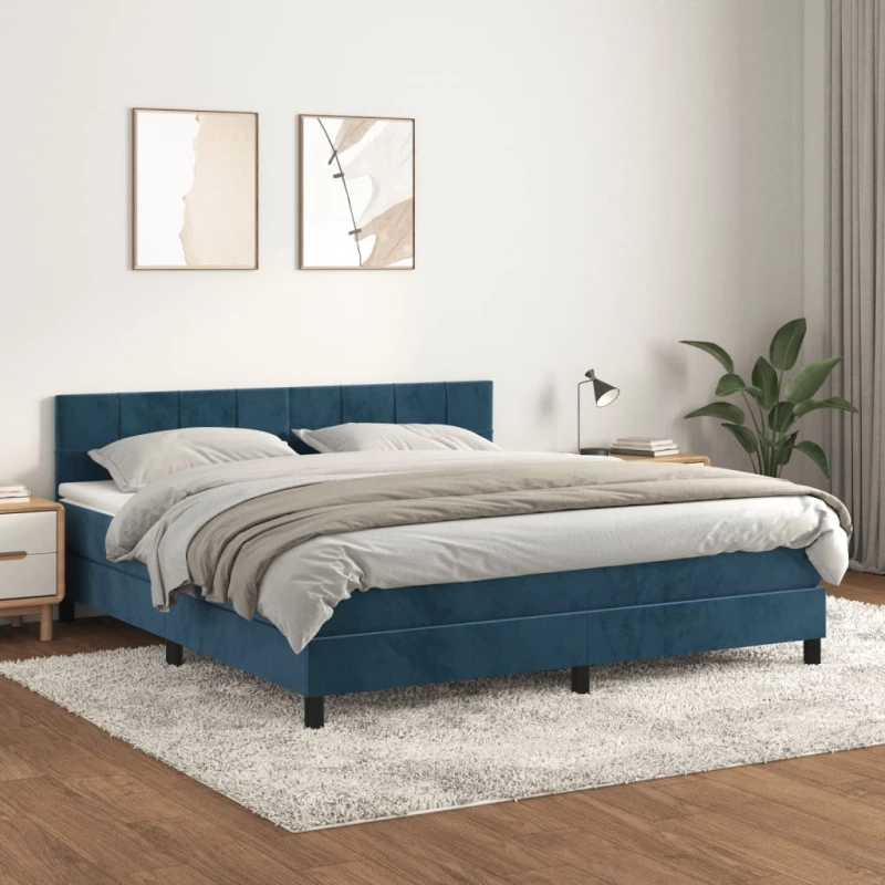 Κρεβάτι Boxspring με Στρώμα Σκούρο Μπλε 160x200 εκ. Βελούδινο Μπλε 3141315