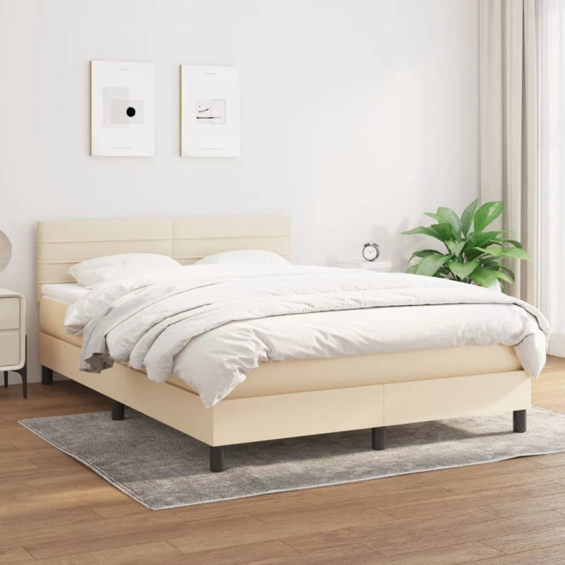 Κρεβάτι Boxspring με Στρώμα Κρεμ 140x200 εκ. Υφασμάτινο Κρεμ 3140142