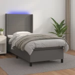 Κρεβάτι Boxspring με Στρώμα & LED Γκρι 90x200 εκ. Συνθ. Δέρμα Γκρι 3139245