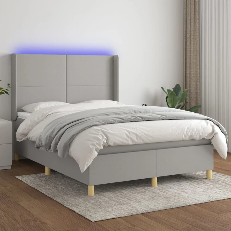 Κρεβάτι Boxspring με Στρώμα & LED Αν.Γκρι 140x200εκ. Υφασμάτινο Γκρι 3138717